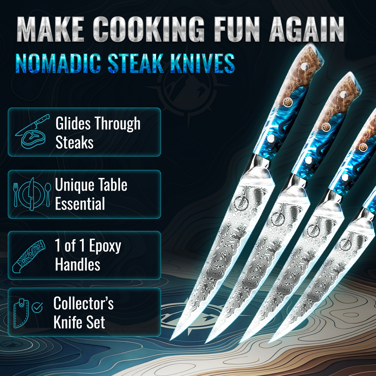 Nomad Damascus Steak Knife Set