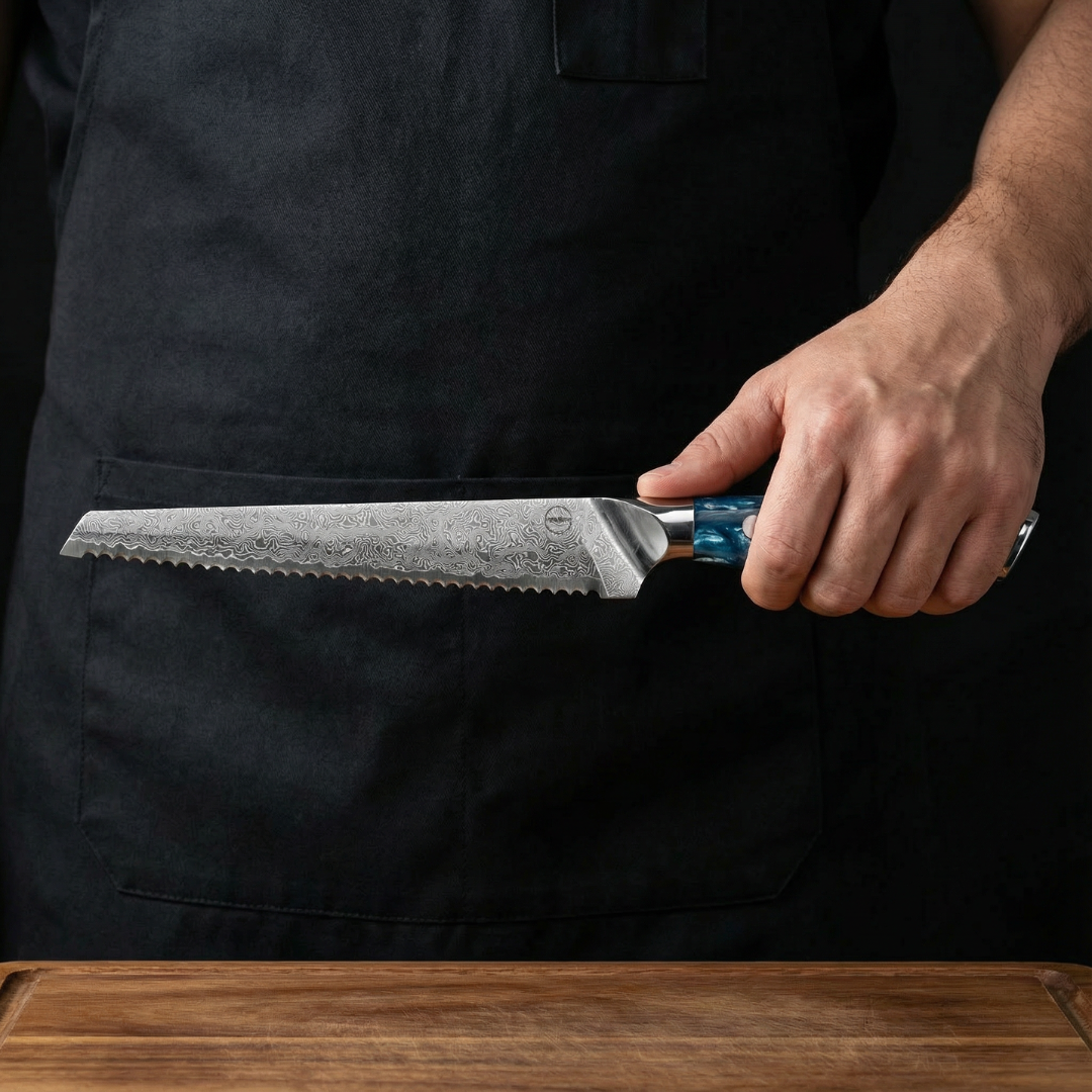 Nomad Damascus 10" Serrated Slicer