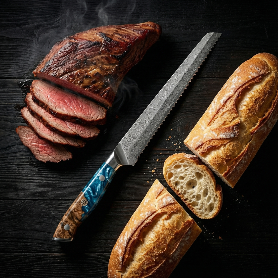 Nomad Damascus 10" Serrated Slicer